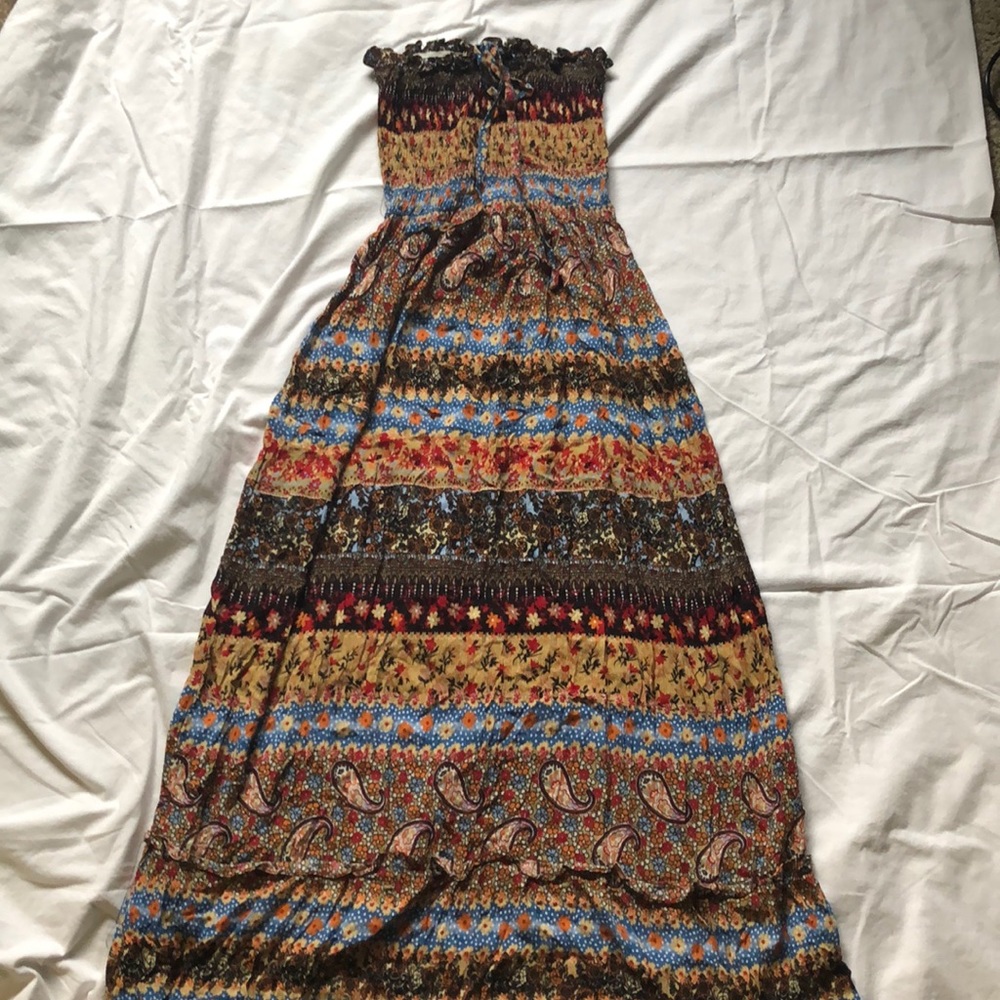Patterned Strapless Maxi Dress